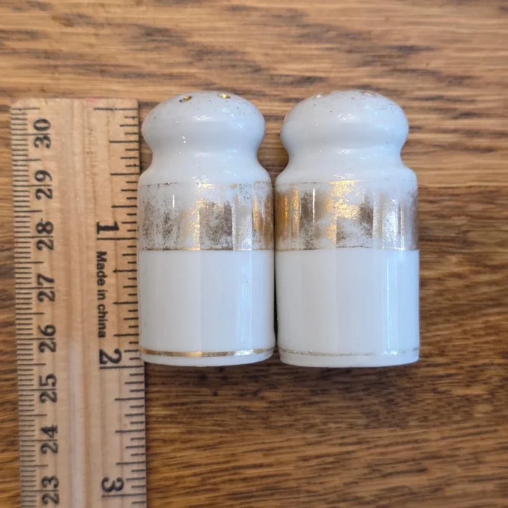 Vintage White Porcelain Gold Banded Salt and Pepper Shakers Set Made in Japan